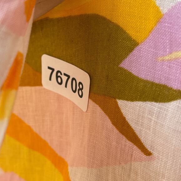 C&C CALIFORNIA Top M 100% Linen Tropical Leaf Camp Shirt Button Front Yellow - Picture 13 of 13